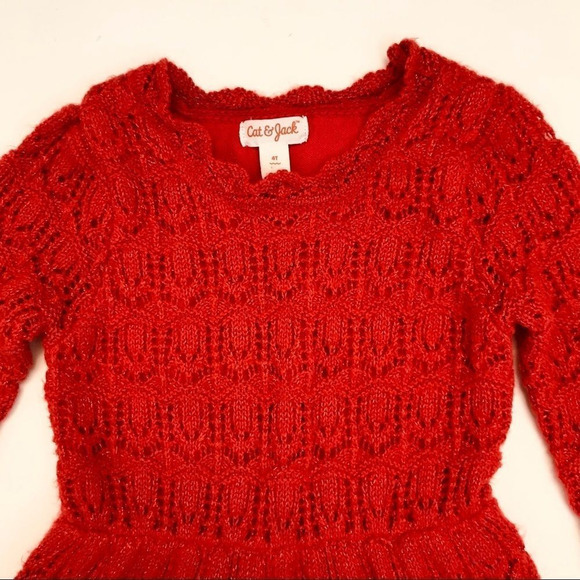 Cat and Jack Crochet Metallic Knit Dress Red 4T Girls - Picture 10 of 11